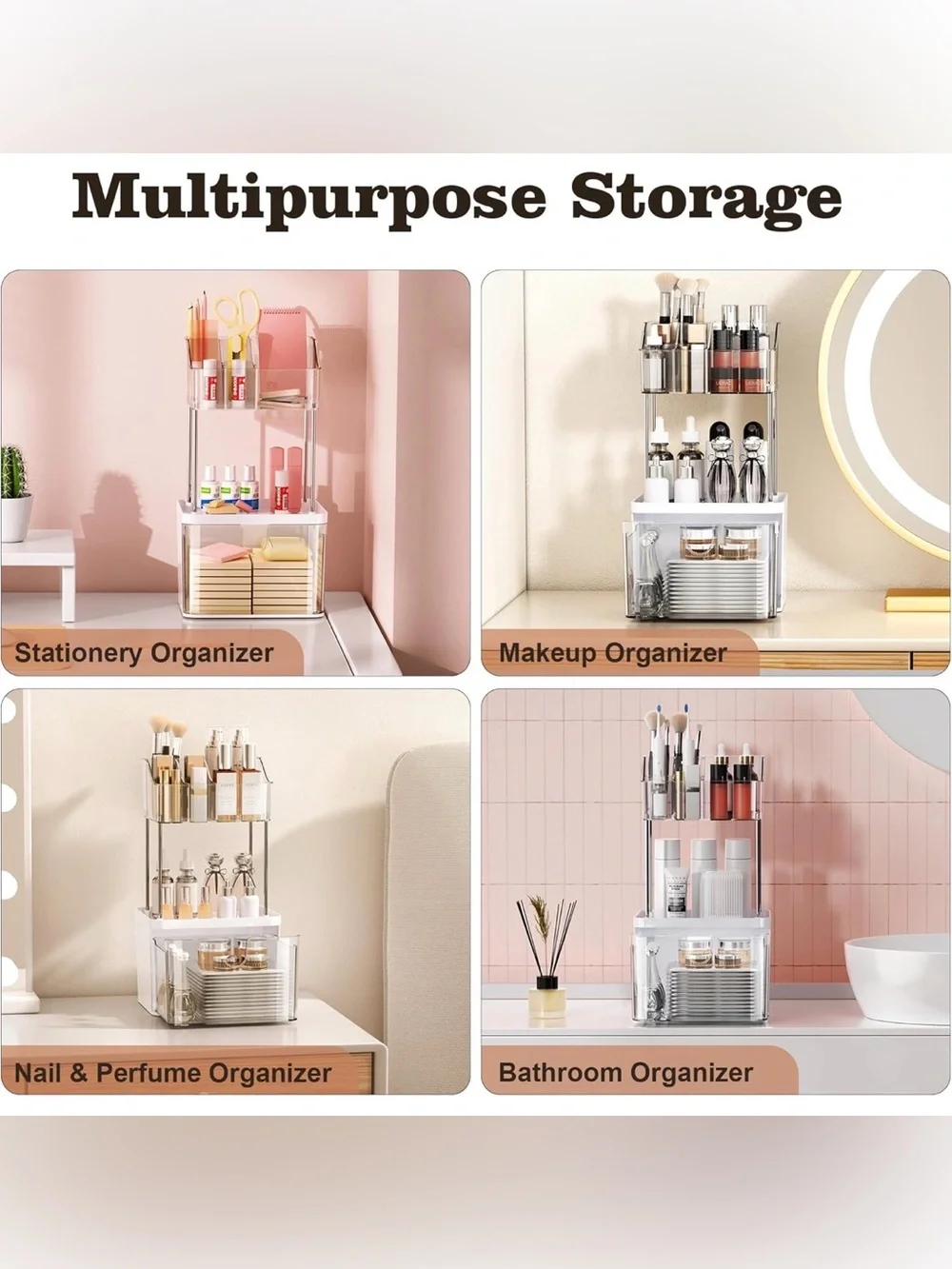Vanity Organizer with Clear Drawer 2-Tiers